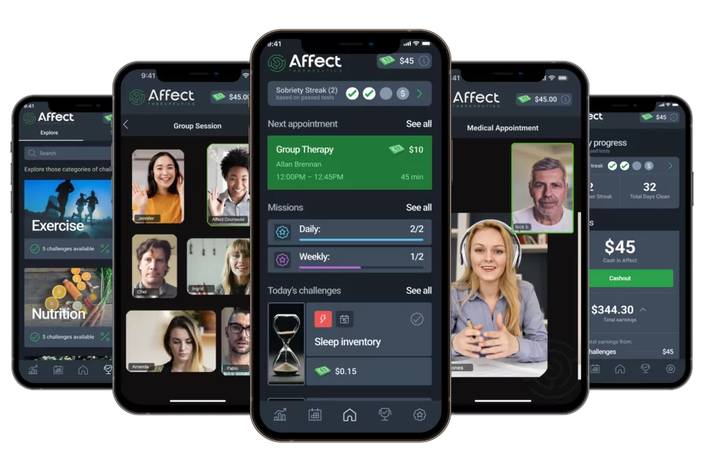 Affect Therapeutics' app delivers a full telehealth outpatient addiction treatment program so you can stop drinking without going to a rehab clinic.