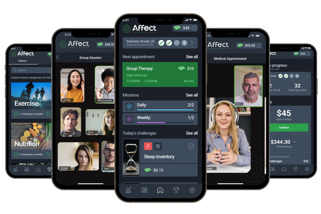 Affect Therapeutics' app delivers a full telehealth outpatient addiction treatment program so you can stop drinking without going to a rehab clinic.