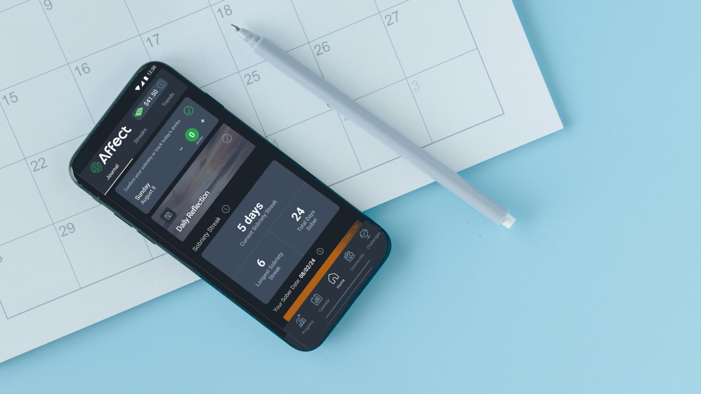 Affect offers a sober app with sober tracker to count your days of sobriety and you can get addiction treatment to stop drinking without rehab