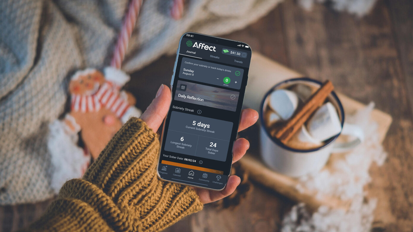 Stay sober during the holidays with help from Affect's sober app and online alcohol treatment program